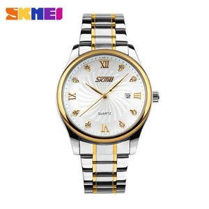SKMEI Fashion Mens Horloges Topmerk Luxe Business Horloge Mannen Roestvrijstalen Strap Quartz Horloges Relogio Masculino 9101 Q0524
