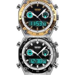 SKMEI Fashion Sports Horloge Mannen Stainlesteel Dual Display Horloges 3bar Waterdichte Luxe Horloges Reloj Hombre Relojes X0524