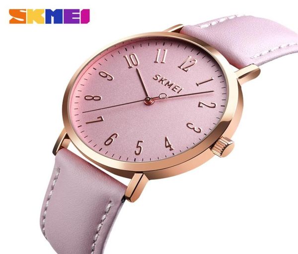 Skmei Fashion Femmes Regardez le bracelet en cuir Femelle Femelle 3BAR IMPHERPORT QUARTZ Watch Ladies Wristwatch Relogio Feminino 14632209130476