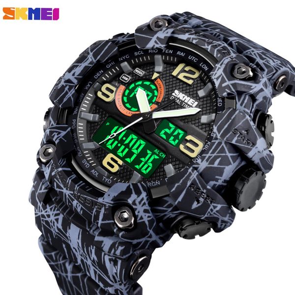 Skmei Japon Mouvement Numérique Hommes Montre Double Affichage Analogique Sport Montre-Bracelet 5bar Étanche Montres Électroniques Relogio Masculino Q0524