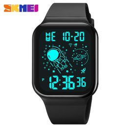 SKMEI Japón Movimiento digital Relojes deportivos Hombres 5Bar Reloj de pulsera impermeable Cuenta regresiva Cronómetro Reloj electrónico montre homme