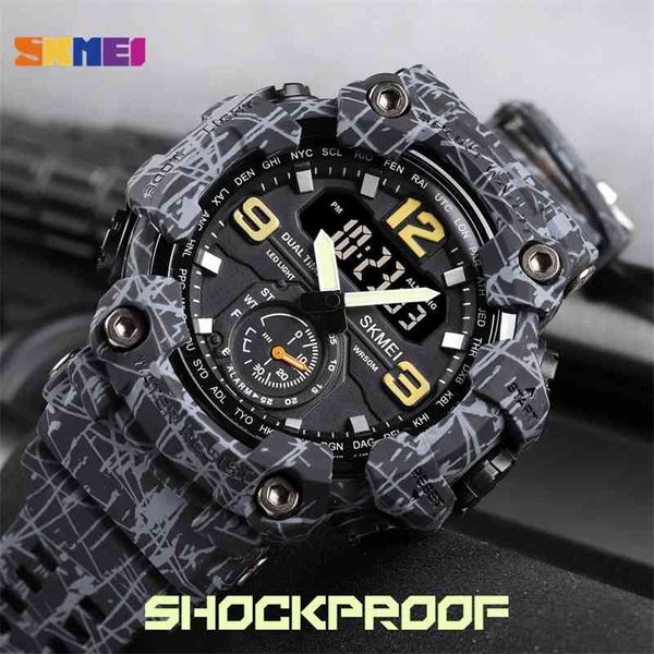 SKMEI Japan Movement 3 Time Dual Display Analógico LED Reloj de pulsera de cuarzo electrónico Militar Hombres Relojes deportivos Relogio Masculino 210407