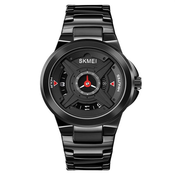 Skmei mouvement japonais hommes quartz wristcarnat cadran créatif horloge en acier inoxydable bracelet noir vif étanche mens montre 1699232x