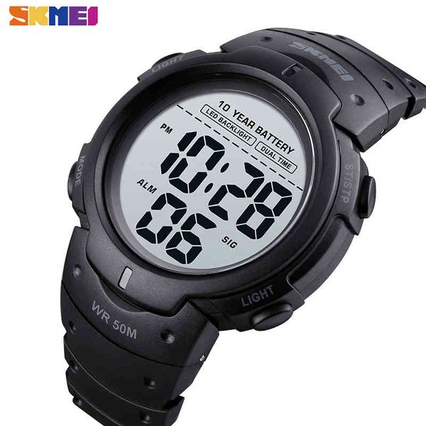 Skmei Led Dual Time Montre Hommes Dix Ans Batterie Numérique Hommes Montres Étanche 12 24 Heures Réveil Montre Homme 1561 Q0524