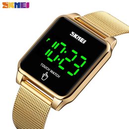 Skmei led touch horloge mannen gebogen mirro design polshorloge heren waterdichte roestvrijstalen uur mode digitale reloj hombre 1532 Q0524