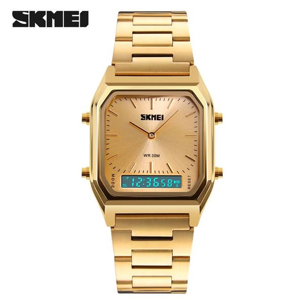 SKMEI, reloj de oro de lujo para hombre, relojes de pulsera de cuarzo digitales impermeables informales a la moda, reloj Masculino, relojes deportivos 122341L