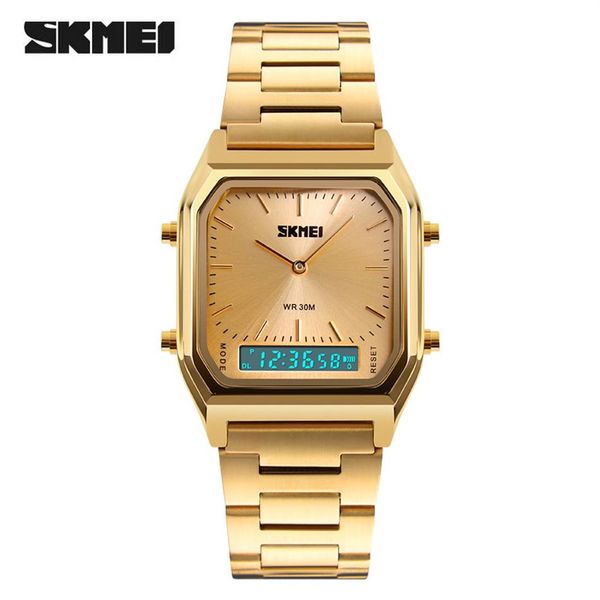 SKMEI, reloj de oro de lujo para hombre, relojes de pulsera de cuarzo digitales impermeables informales a la moda, reloj Masculino, relojes deportivos 122217s