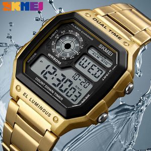 SKMEI Luxe Stainlesteel Band Businmen Horloges Count Down Waterproof Horloge Mode Creative Digital Polwatches Clock X0524