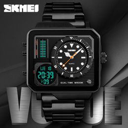 SKMEI Luxe Top Heren Quartz Horloge Mode Digitale Analoge Sport Casual Horloges Waterdichte Stainlesteel Klok Mannelijke Horloges X0524