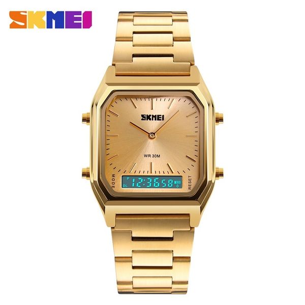 Skmei Hombres Dorado Dual Pantalla Deporte Relojes Deporte Digital Tiempo Dual Cronógrafo Gold Luxury Quartz Watch relogio masculino 1220 x0524