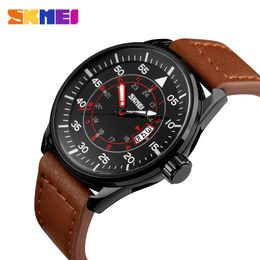 SKMEI Heren Quartz Horloges 50 M Waterdichte Lederen Horloges Man Relogio Masculino Fashion Casual Horloge 9113 Q0524