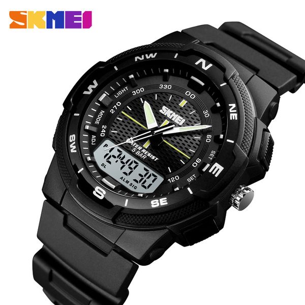 SKMEI Hommes Montre Sports de Plein Air Montre Électronique Homme Militaire Montres Hommes PU Bracelet Montre-Bracelet À Quartz Montres Double Horloge 1454 X0524