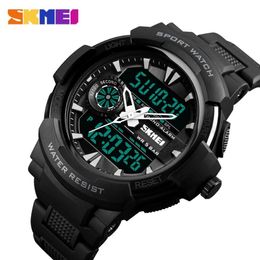 SKMEI Sport de plein air haut de gamme montre hommes bracelet en polyuréthane 5Bar montres étanches double affichage montres relogio masculino 1320305F