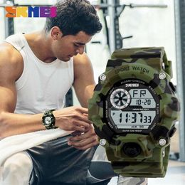 SKMEI montre de Sport en plein air hommes réveil 5Bar étanche montres militaires affichage LED THOCK montre numérique reloj hombre 1019 20113303T