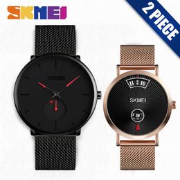 Reloj de cuarzo SKMEI para hombre y mujer, relojes de pulsera informales a la moda, relojes impermeables para parejas, relojes para amantes, reloj masculino 9185 1409 Set272Q