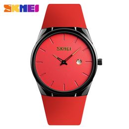 Reloj de cuarzo SKMEI para hombre y mujer, relojes de pulsera a la moda para hombre y mujer, relojes de pulsera impermeables de PU con esfera pequeña, reloj verde militar masc 1509261T