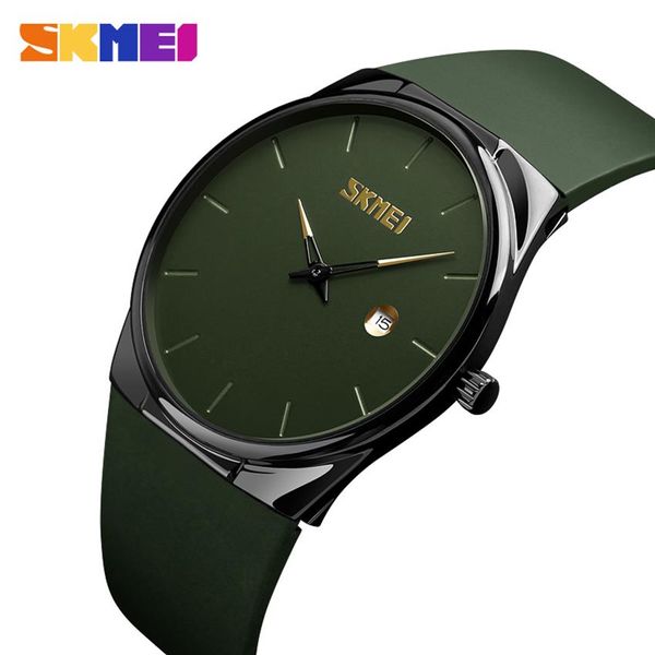 SKMEI montre à Quartz hommes dame mode hommes femmes montres étanche PU petit cadran montres armée vert relogio masc 1509207z