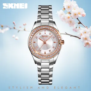 Skmei vende un elegante reloj de cuarzo de mujer impermeable coreano con anillo de diamantes