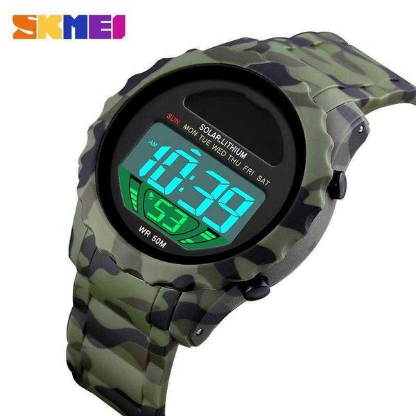 Reloj Digital de energía Solar SKMEI para hombre, relojes deportivos para exteriores para hombre, cronógrafo multifuncional resistente al agua, reloj de moda de 5 barras 1585