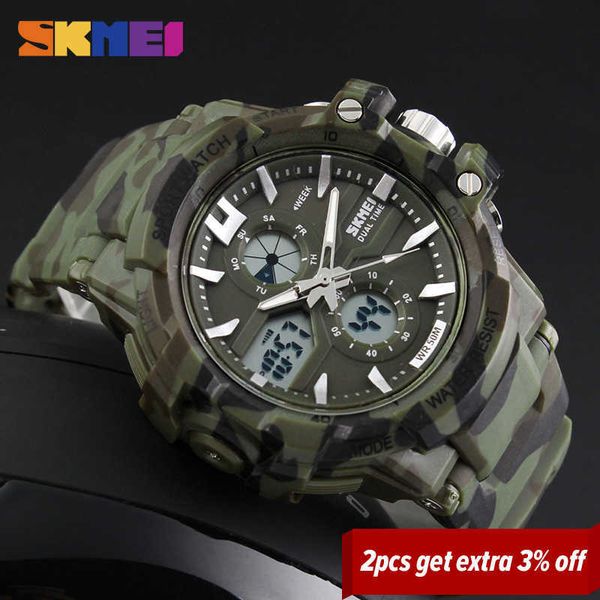 Skmei Top Marque De Luxe Sport Montre Hommes Montres Numériques 5bar Étanche Militaire Double Affichage Montres Relogio Masculino 0990 Q0524