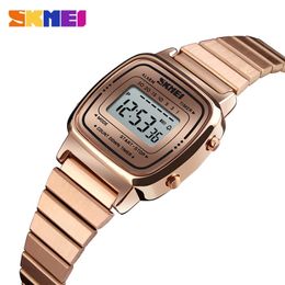 SKMEI Dames Sport Horloges Gouden Dames Casual Horloge LED Electronic Digital Watch 5ATM Waterdichte Horloges Relogio Feminino 210310