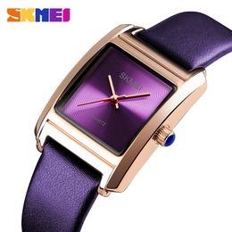SKMEI femmes montres Top marque de luxe en cuir véritable dames montre Quartz mode montre-bracelet reloj mujer montre femme 1432232s