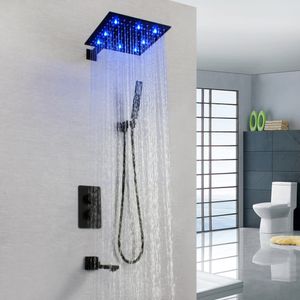 Skoll-douchesysteem Wall Montage Badkamer 12 inch LED Regenval Douchekraan Set met Tub Spout, Mat Black SK-7633