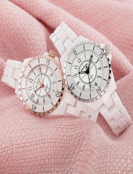 Skone Brand Luxury Fashion Watches Women Rose Gold White Ceramic Ladies Quartz Watch Women039s Wutwatch Relogio Femininos9143517246