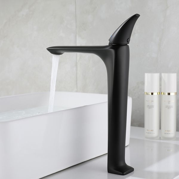 Robinet de salle de bain skowll robinet simple robinet de cuve de toilette robinet de lavabo de navire à trou unique robinet de vanité moderne HG-6792, noir mat