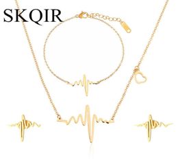 SKQIR ensembles de bijoux de battement de coeur médical pour les femmes cadeau de médecin or argent collier en acier inoxydable Bracelet boucles d'oreilles ensemble de bijoux 157F1959362