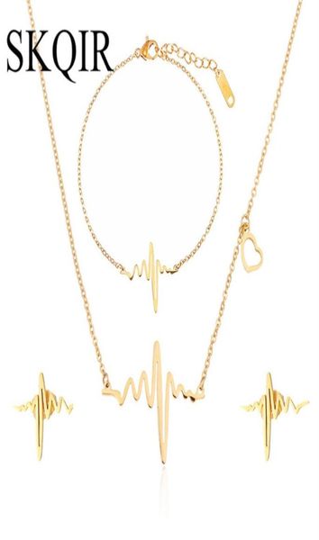 Skqir Medical Heartbeat Bijoux pour femmes Docteur Doctor Gold Gold Silver en acier inoxydable Collier Boucles d'oreilles