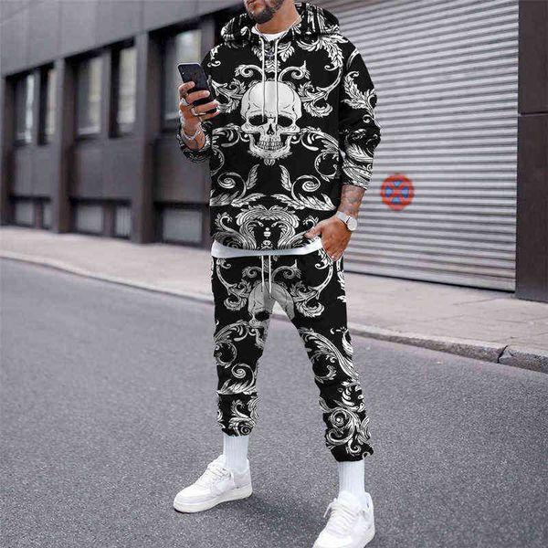 Cráneo 3D Impreso Casual Sudaderas con capucha Jogger Pantalones 2pc Set Traje Otoño Invierno Moda Tendencia Hombres Chándal Ropa de gran tamaño para hombres 6XL G1217