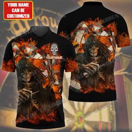 Skull and Darts Pattern Nom personnalisé 3D Polo Men pour hommes Imprimé Summer Street Casual T-shirt Shirt Gift For Dart Player WK53