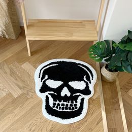 Skull Bath Mat Tufted Rug Gothic Home Decor Halloween Badkamer Matten Zwart Goth Slaapkamer Keukenkamer Witchy Spooky cadeau