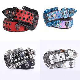 Skull Bb riem voor man designer punk designer riem vol glanzende strass zwarte hiphop party cinturon jeans rok taille decoratie lederen riemen multicolor PJ024