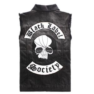 Gilet de motard crâne pour hommes, patchs Punk, Patchwork, gilet en Denim, squelette brodé, gilet ajusté noir Hip Hop197M