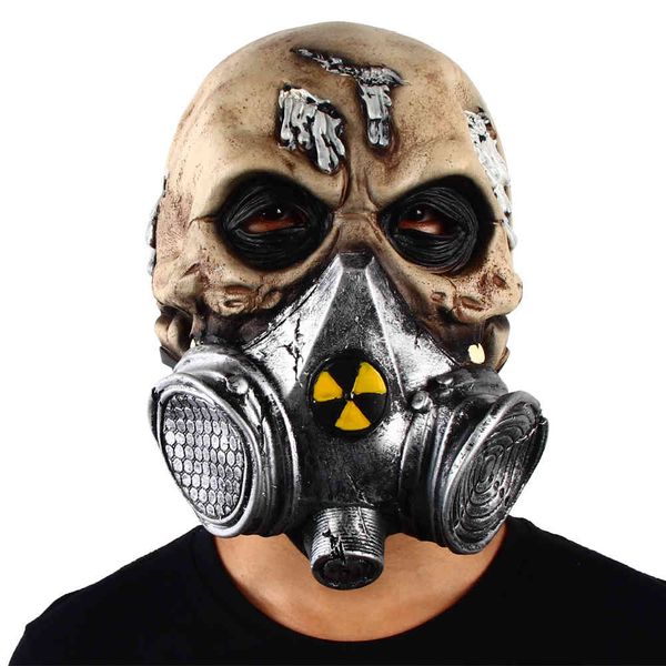 Schedel Biohazard Eng Masker Zombie Terreur Hoofddeksels Halloween Horror Party Cosplay Kostuum Latex Rekwisieten