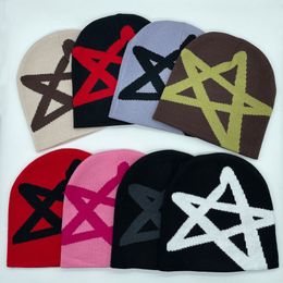 Casquettes de crâne tricoté pull en laine chapeau étoile symbole astral motif chapeau chaud hip-hop bonnet rue Punk hiver casquette tricotée unisexe