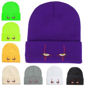 Casquettes de crâne Pennywise Scary Eyes Bonnets tricotés brodés Chapeaux d'hiver pour garder au chaud avec élément de terreur Convient pour Halloween