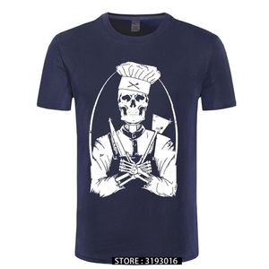 Crâne cuisinier Chef cuisine nouveauté Design hommes t-shirt pur coton imprimé Fitnees hauts à la mode t-shirts décontracté Camisas Hombre 210706