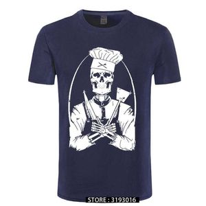 Crâne cuisinier Chef cuisine nouveauté Design hommes t-shirt pur coton imprimé Fitnees hauts à la mode t-shirts décontracté Camisas Hombre 210629