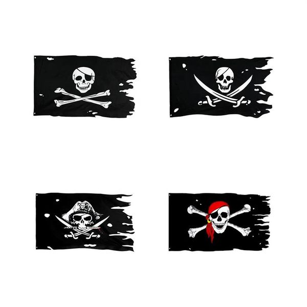 Crâne Crossbones Pirate Drapeau Jolly Roger Ragged Older Broken Jack Rackham Retail Direct Factory Whole 3x5Fts 90x150cm Polyeste243y