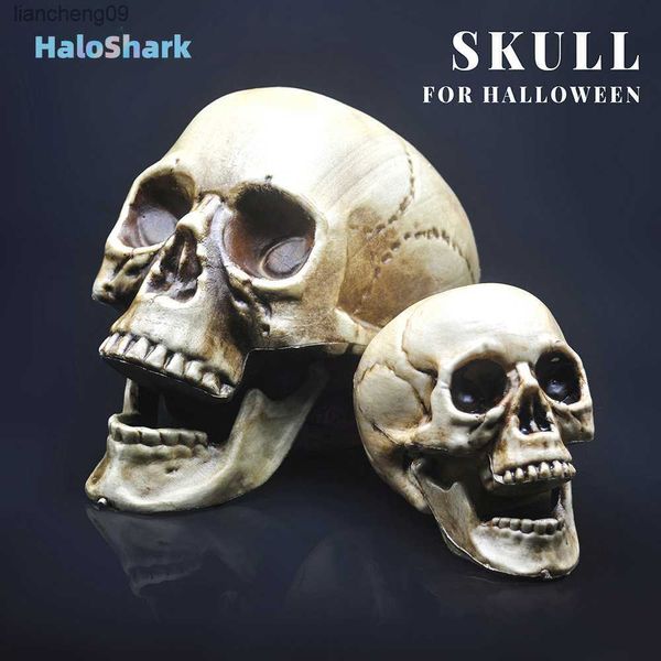Skull Decor Prop Skeleton Head Plastic 1 1 Modelo Estilo de Halloween Haunted House Party Decoración del hogar Suministros de juegos de alta calidad L230620