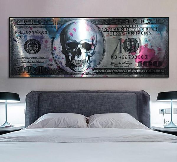 Crâne Dollar argent Art toile affiches et impressions 100 Dollars mur photos moderne créatif toile peinture pour salon Decor5643035