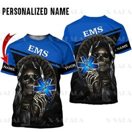 Crâne EMS EMT physiothérapie nom personnalisé 3D imprimé haute qualité lait fibre T-shirt col rond hommes femmes décontracté hauts-1 220619
