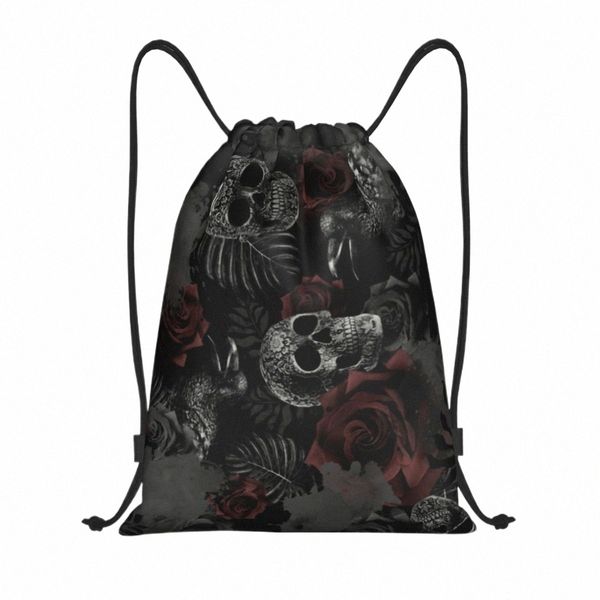 Skull Frs Bolsas con cordón Mujeres Hombres Gimnasio portátil Deportes Sackpack Halen Rose Floral Entrenamiento Mochilas de almacenamiento x6dV #