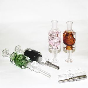 Crâne Verre Nectar Bong Mini Dab Pipes De Paille Narguilés avec de la glycérine liquide à l'intérieur des pointes de quartz de 14 mm Plates-formes pétrolières Pipe en silicone Accessoires pour fumer