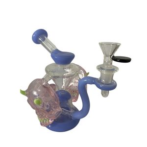 Verre de crâne conception unique de conception de gréement de gréement de récupération Bubbler en ligne Pénétratrice Pipe de gréement d'huile en verre épais avec bol de 14 mm