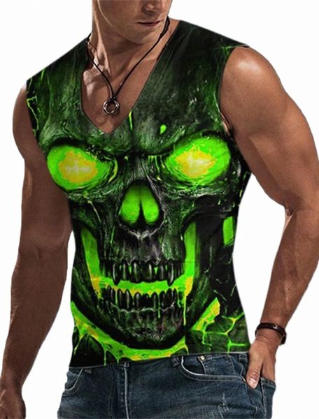 Cráneo Goth para hombre Camisa 3D Camiseta negra para hombre Cuello redondo gráfico Rojo Verde Impreso en 3D Tallas grandes Casual Todos los días Deporte 69v8 #