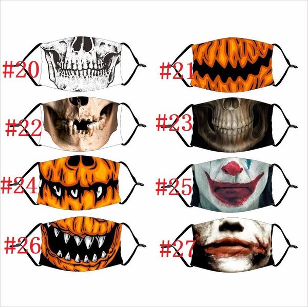 Cráneo de Halloween Pintura 3D Calabaza Mueca Mascarilla de algodón Protector reutilizable PM2.5 Filtros de carbono Lavable Kid Mascarilla para adultos JXW666